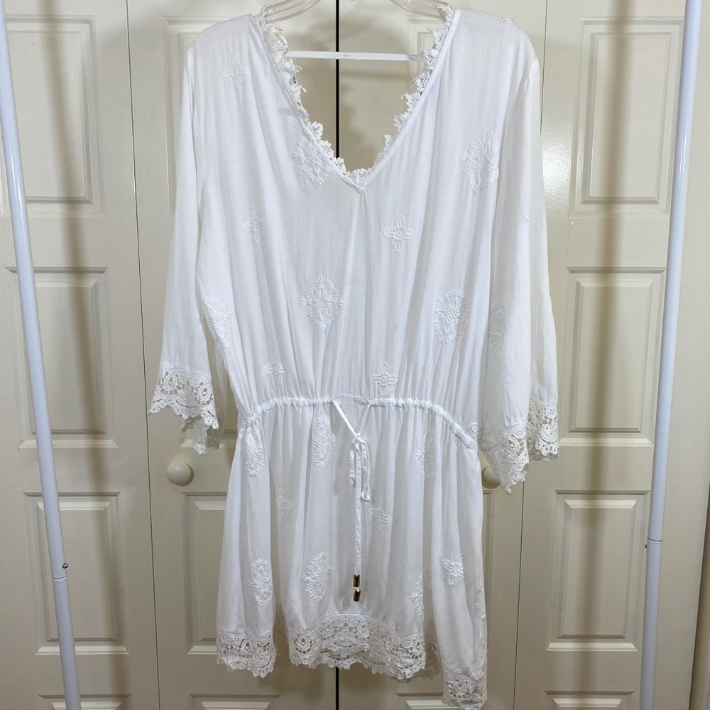 White Lace Cotton Beach Swim Cover Up